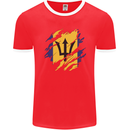 Torn Barbados Flag Barbadians Day Football Mens Ringer T-Shirt FotL Red/White