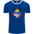 Torn Antigua and Barbuda Flag Day Football Mens Ringer T-Shirt FotL Royal Blue/White