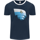 Curled San Marino Flag Sammarinese Day Football Mens Ringer T-Shirt FotL Navy Blue/White
