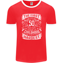 First 50 Years of Childhood Funny 50th Birthday Mens Ringer T-Shirt FotL Red/White