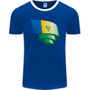 Curled Saint Vincent and Grenadines Flag Football Mens Ringer T-Shirt FotL Royal Blue/White