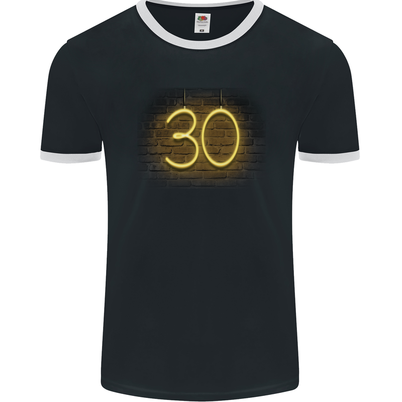 30th Birthday Neon Lights 30 Year Old Mens Ringer T-Shirt FotL Black/White