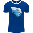 Curled San Marino Flag Sammarinese Day Football Mens Ringer T-Shirt FotL Royal Blue/White