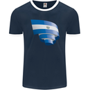 Curled Salvador Flag Salvadoran Day Football Mens Ringer T-Shirt FotL Navy Blue/White