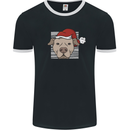 Christmas Pitbull Dog Wearing Xmas Hat Mens Ringer T-Shirt FotL Black/White