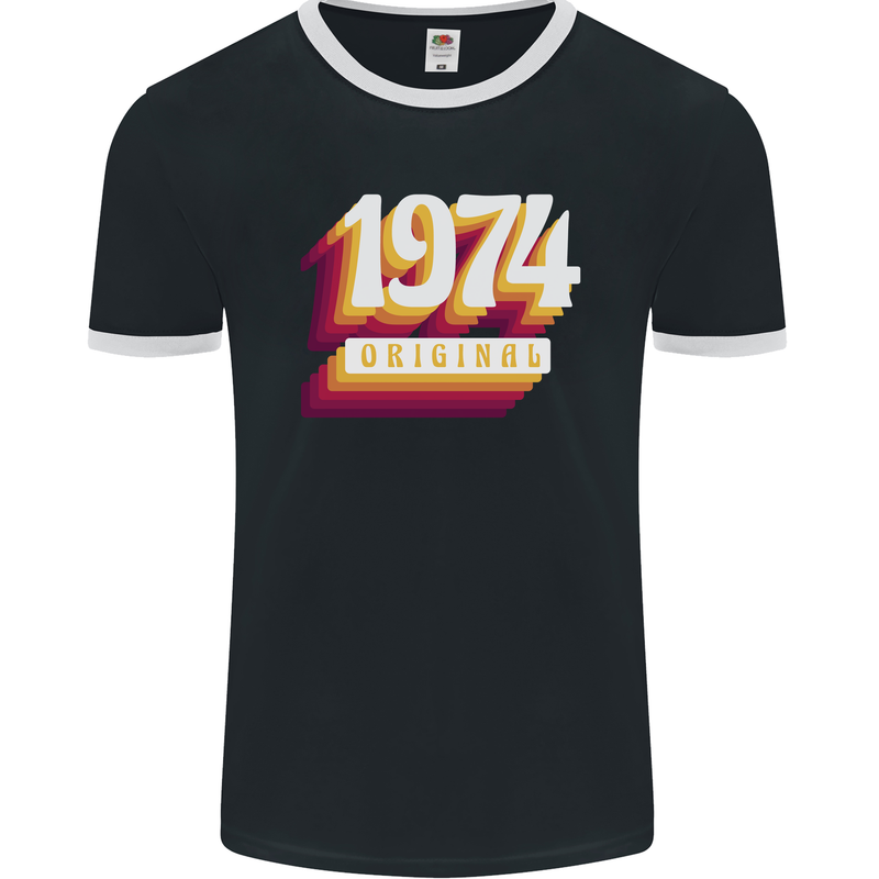 Retro 49th Birthday Original 1974 Mens Ringer T-Shirt FotL Black/White