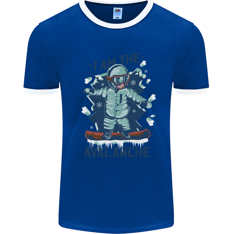 I Am the Avalanche Funny Snowboarding Mens Ringer T-Shirt Royal Blue/White