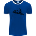 Trains Locomotive Steam Engine Trainspotting Mens Ringer T-Shirt Royal Blue/White