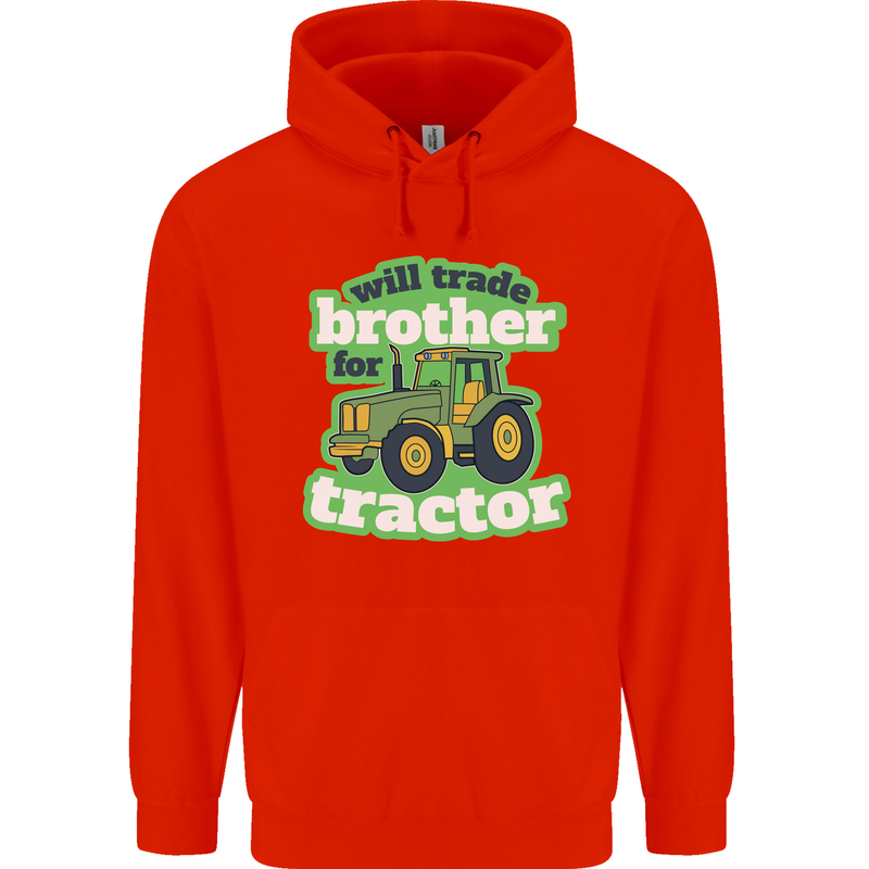 Will Trade Brother For Tractor Farmer Childrens Kids Hoodie Bright Red