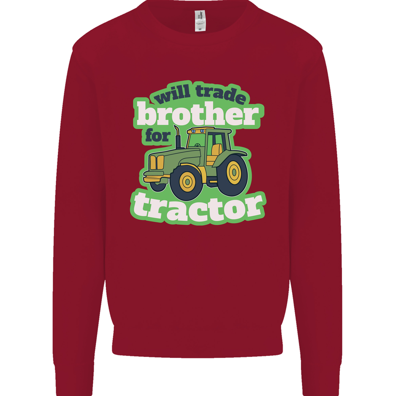 Will Trade Brother For Tractor Farmer Kids Sweatshirt Jumper Red