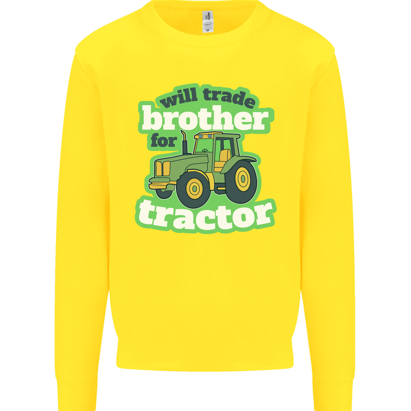 Will Trade Brother For Tractor Farmer Kids Sweatshirt Jumper Yellow