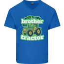 Will Trade Brother For Tractor Farmer Mens V-Neck Cotton T-Shirt Royal Blue