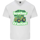 Will Trade Brother For Tractor Farmer Mens V-Neck Cotton T-Shirt White