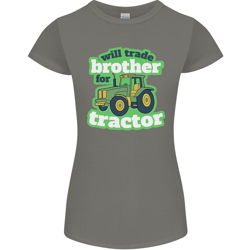 Will Trade Brother For Tractor Farmer Womens Petite Cut T-Shirt Charcoal