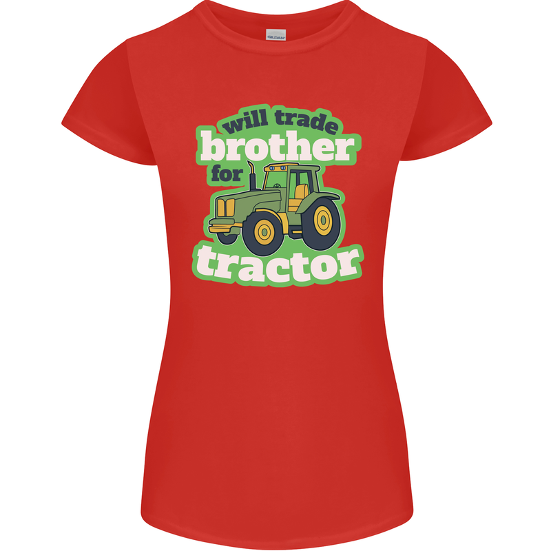 Will Trade Brother For Tractor Farmer Womens Petite Cut T-Shirt Red