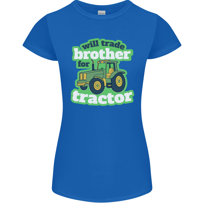 Will Trade Brother For Tractor Farmer Womens Petite Cut T-Shirt Royal Blue