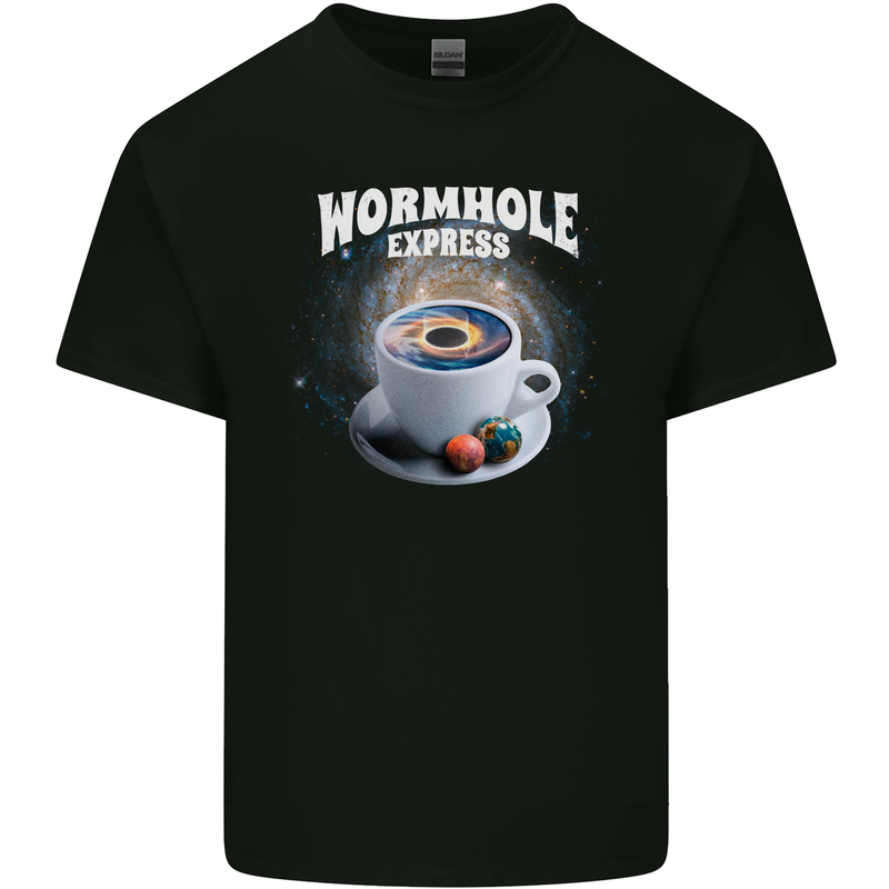 Wormhole Express Funny Coffee Planets Space Mens Cotton T-Shirt Tee Top Black