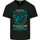 Worst Day Fishing Better Than Working Mens V-Neck Cotton T-Shirt Black