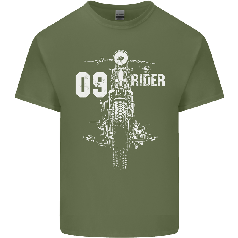 09 Motorbike Rider Biker Motorcycle Mens Cotton T-Shirt Tee Top Military Green