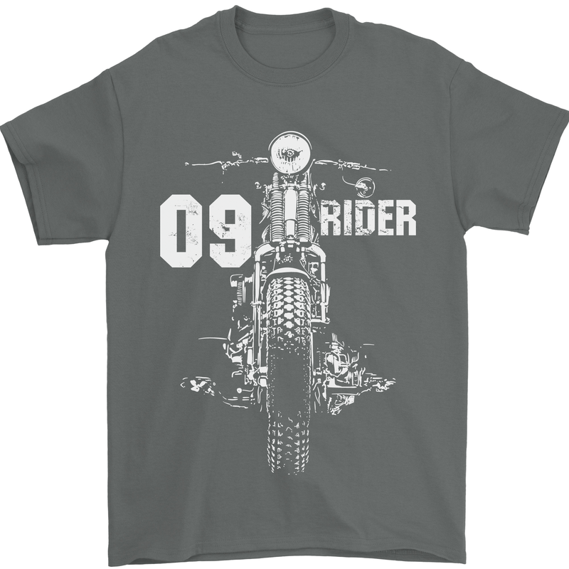09 Motorbike Rider Biker Motorcycle Mens T-Shirt Cotton Gildan Charcoal