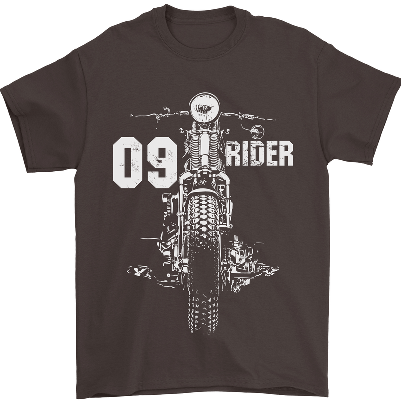 09 Motorbike Rider Biker Motorcycle Mens T-Shirt Cotton Gildan Dark Chocolate