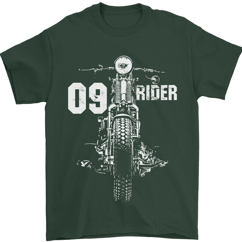09 Motorbike Rider Biker Motorcycle Mens T-Shirt Cotton Gildan Forest Green