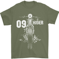 09 Motorbike Rider Biker Motorcycle Mens T-Shirt Cotton Gildan Military Green