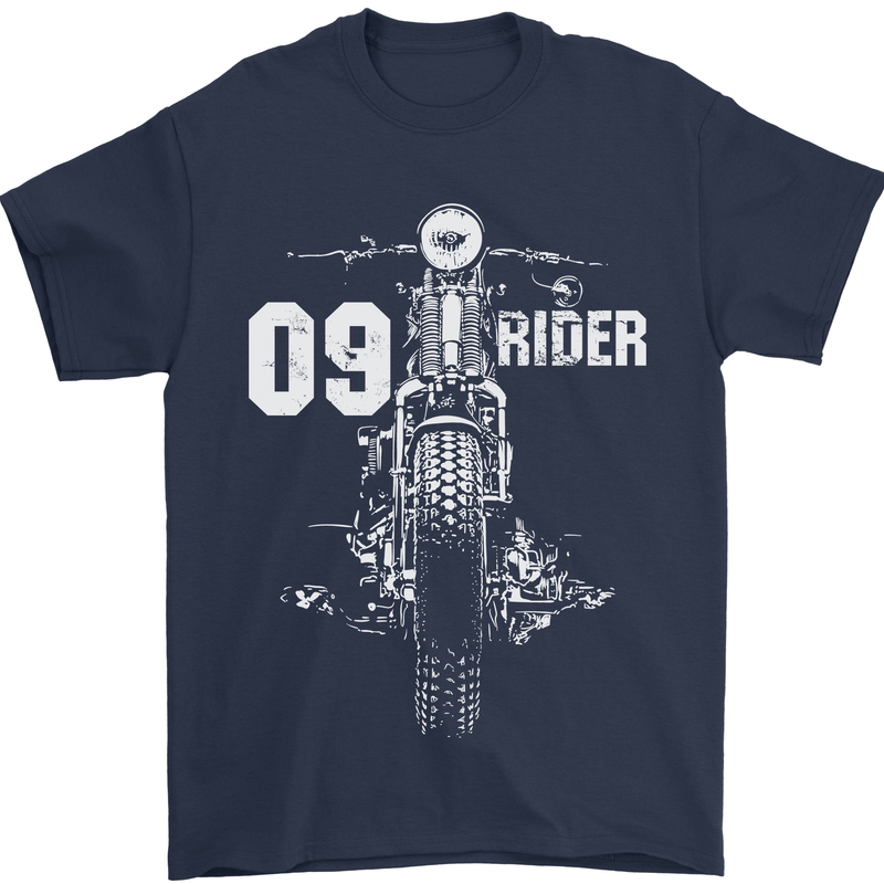 09 Motorbike Rider Biker Motorcycle Mens T-Shirt Cotton Gildan Navy Blue