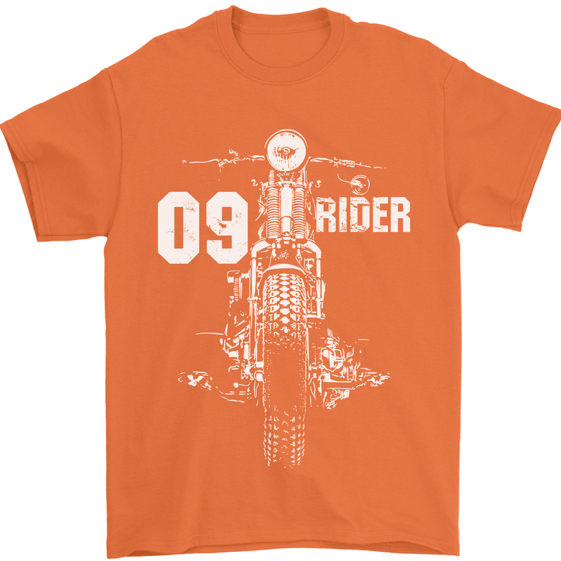 09 Motorbike Rider Biker Motorcycle Mens T-Shirt Cotton Gildan Orange