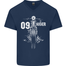 09 Motorbike Rider Biker Motorcycle Mens V-Neck Cotton T-Shirt Navy Blue