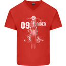 09 Motorbike Rider Biker Motorcycle Mens V-Neck Cotton T-Shirt Red