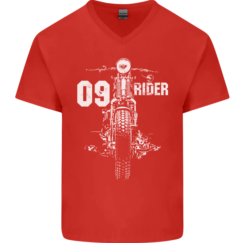 09 Motorbike Rider Biker Motorcycle Mens V-Neck Cotton T-Shirt Red