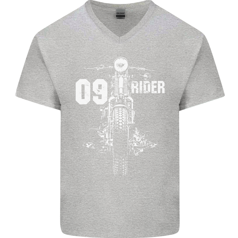 09 Motorbike Rider Biker Motorcycle Mens V-Neck Cotton T-Shirt Sports Grey
