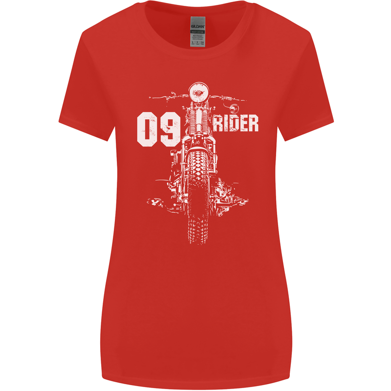 09 Motorbike Rider Biker Motorcycle Womens Wider Cut T-Shirt Red