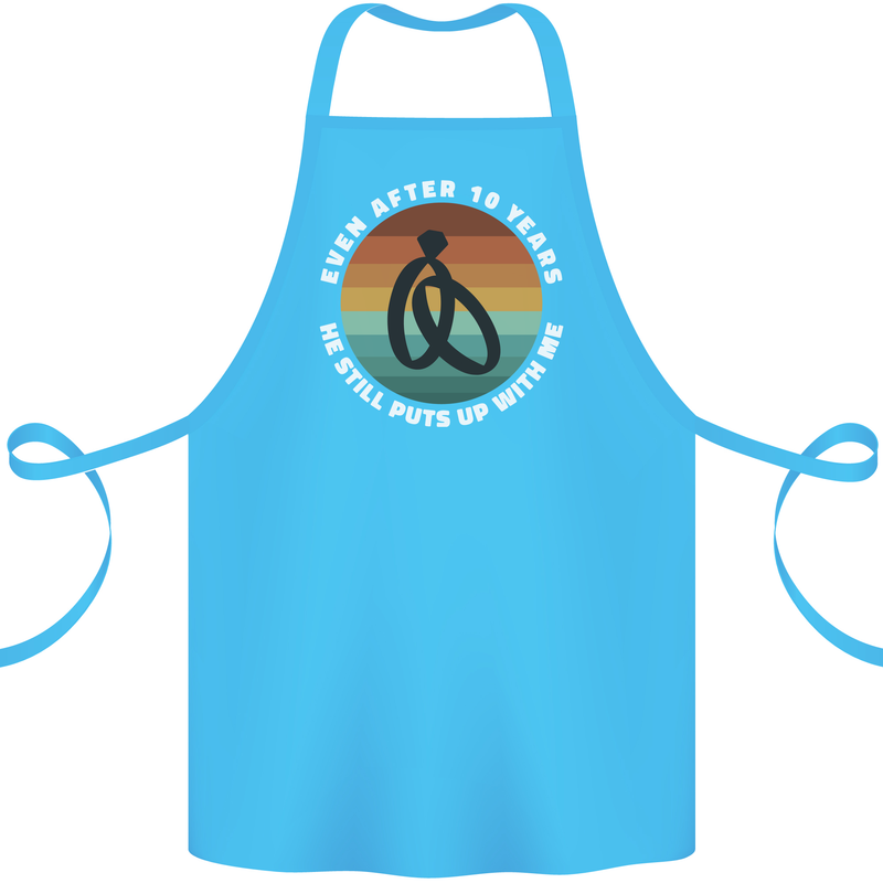 10 Year Wedding Anniversary 10th Marriage Cotton Apron 100% Organic Turquoise