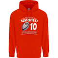 10 Year Wedding Anniversary 10th Rugby Mens 80% Cotton Hoodie Bright Red