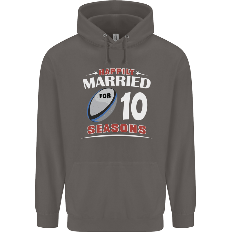 10 Year Wedding Anniversary 10th Rugby Mens 80% Cotton Hoodie Charcoal