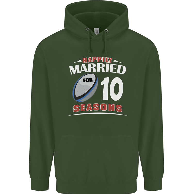 10 Year Wedding Anniversary 10th Rugby Mens 80% Cotton Hoodie Forest Green