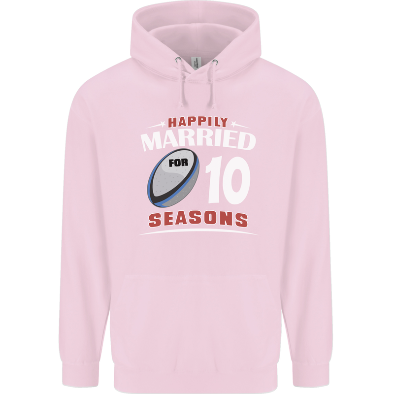 10 Year Wedding Anniversary 10th Rugby Mens 80% Cotton Hoodie Light Pink