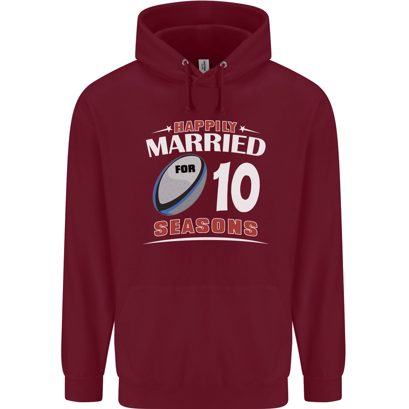 10 Year Wedding Anniversary 10th Rugby Mens 80% Cotton Hoodie Maroon