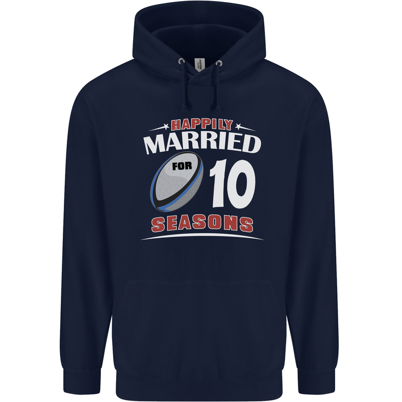 10 Year Wedding Anniversary 10th Rugby Mens 80% Cotton Hoodie Navy Blue