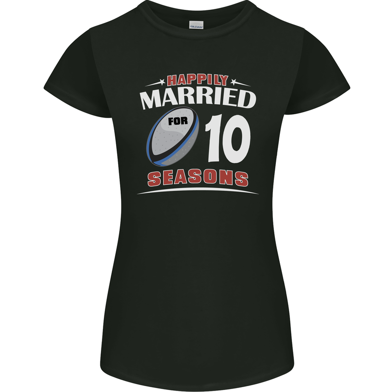 10 Year Wedding Anniversary 10th Rugby Womens Petite Cut T-Shirt Black