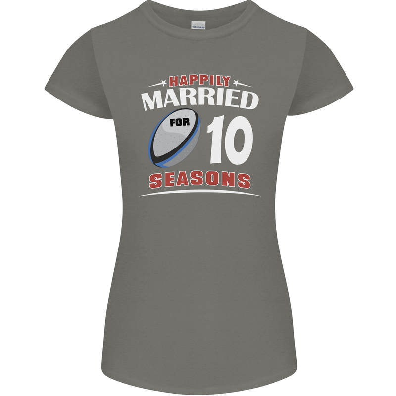 10 Year Wedding Anniversary 10th Rugby Womens Petite Cut T-Shirt Charcoal