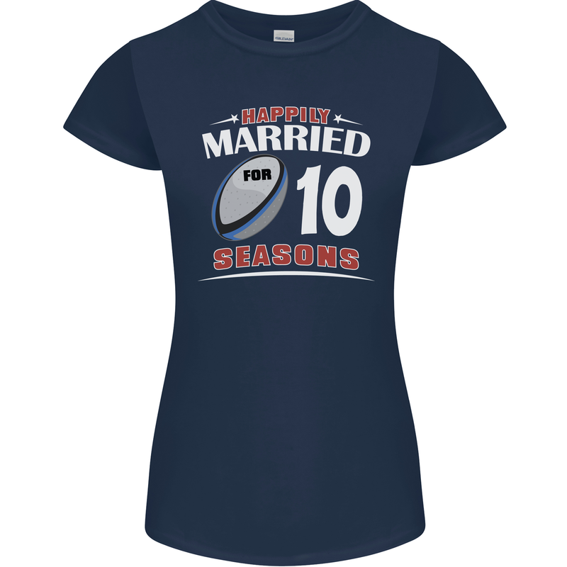 10 Year Wedding Anniversary 10th Rugby Womens Petite Cut T-Shirt Navy Blue