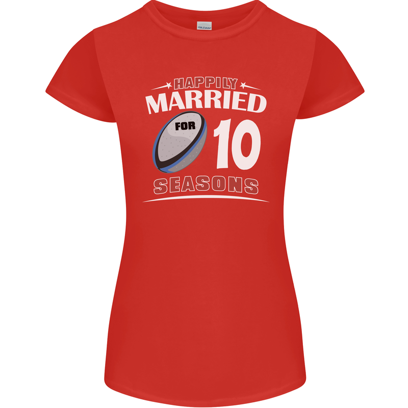 10 Year Wedding Anniversary 10th Rugby Womens Petite Cut T-Shirt Red