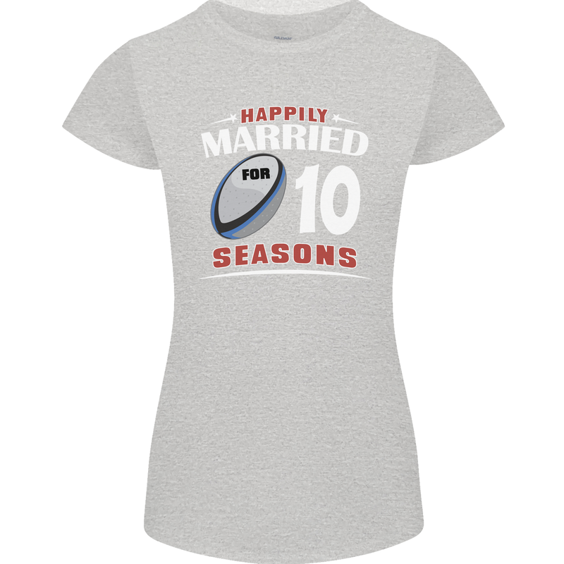 10 Year Wedding Anniversary 10th Rugby Womens Petite Cut T-Shirt Sports Grey