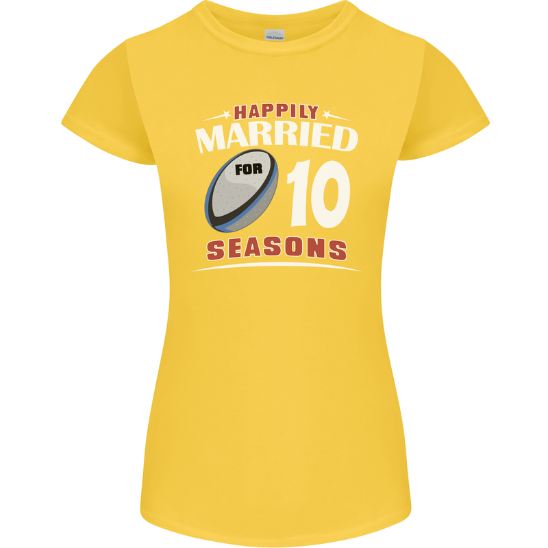 10 Year Wedding Anniversary 10th Rugby Womens Petite Cut T-Shirt Yellow