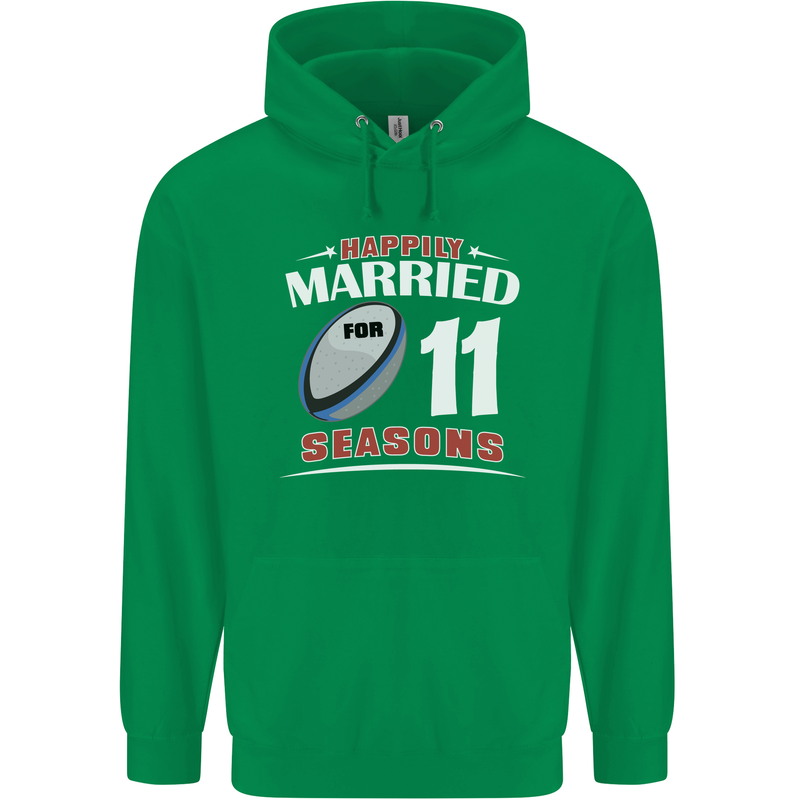 11 Year Wedding Anniversary 11th Rugby Mens 80% Cotton Hoodie Irish Green