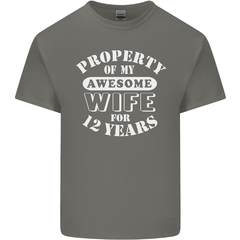12 Year Wedding Anniversary 12th Funny Wife Mens Cotton T-Shirt Tee Top Charcoal