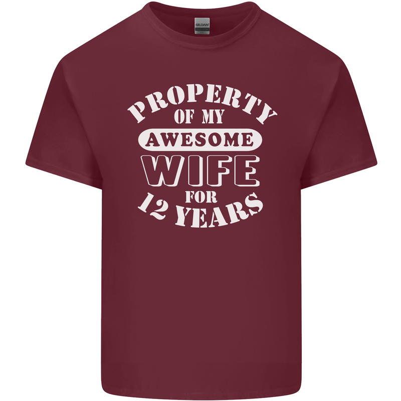 12 Year Wedding Anniversary 12th Funny Wife Mens Cotton T-Shirt Tee Top Maroon